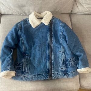USED girls zara denim lined biker jacket .  Size 7.  Sold as is